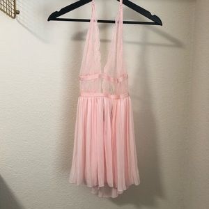 Victoria’s Secret Baby Pink Babydoll Lingerie Lace Top w/ Pleated Skirt Medium